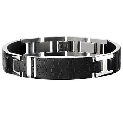 Dark Jigsaw Engraved Black Steel Modern Mens Bracelet