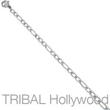Mens LURE Chain Thin Width Stainless Steel Figaro Necklace Flat View