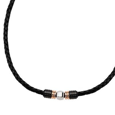 Sweet and Sour Mens Leather Necklace Rose Gold Steel Bead