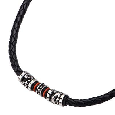 Braided Leather Necklace - Black/Rust