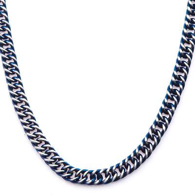 Steely Blue Stainless Steel Modern Mens Curb Chain Necklace