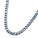 Blue Tint Natural and Blue Steel Mens Figaro Link Necklace Alt View