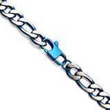 Blue Tint Natural and Blue Steel Mens Figaro Link Necklace Close-up