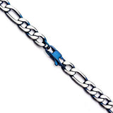 Blue Tint Natural and Blue Steel Mens Figaro Link Chain Close-up
