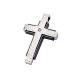 Hammered Steel with CZ Stone Mens Cross Necklace Pendant