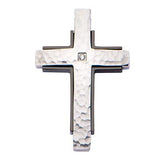 Hammered Steel with CZ Stone Mens Cross Necklace Pendant Alt View