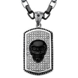 Black Onyx BLING SKULL Mens Necklace on Crystal Dog Tag Front View