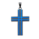 Black and Blue Steel BLIZZARD CROSS Necklace for Men Front View
