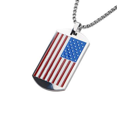 Country Pride Red, White and Blue Steel US Flag Mens Dog Tag