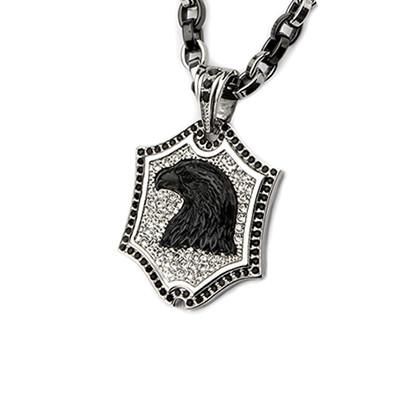 Black Onyx Eagle Steel CZ Stone Mens Shield Necklace