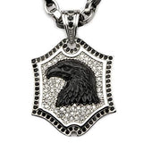 Black Onyx Eagle Steel CZ Stone Mens Shield Necklace Front View