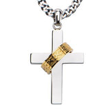 Crown of Thorns Gold IP Steel Ring on Cross Pendant Necklace Front View