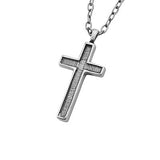 Channeled Cross Gray Steel Mens Simple Cross Necklace