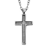 Channeled Cross Gray Steel Mens Simple Cross Necklace Front View