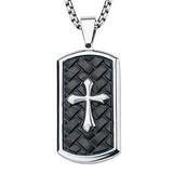 Pointed Passion Cross Dog Tag Black Steel Mens Necklace Front View