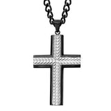 Wheat Stalk Cross Steel Mens Cross Pendant Necklace Front View