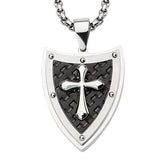 Passion Cross Shield Black IP Steel Mens Cross Necklace Front View