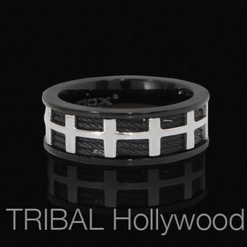 Mens Ring HELICOPTER Black and Stainless Steel Cable Ring | Tribal Hollywood