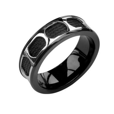 Black Steel Cable Ring MONORAIL Mens Ring in Stainless Steel