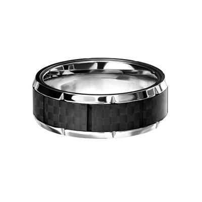 Accelerate Carbon Fiber Inlay Stainless Steel Mens Ring