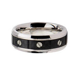 Bolted Carbon Fiber Black Stripe Stainless Steel Mens Ring