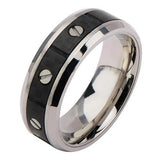 Bolted Carbon Fiber Black Stripe Stainless Steel Mens Ring Alt View