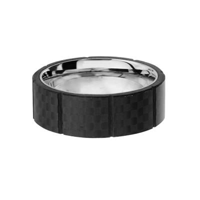 Black Nitro Carbon Fiber Squares Stainless Steel Mens Ring