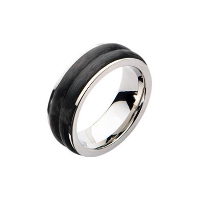 Grooved Carbon Graphite Mens Stainless Steel Ring 