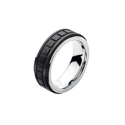 Tank Tread Carbon Graphite Mens Stainless Steel Ring