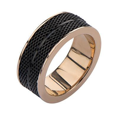 Tramonto Rose Gold and Black Stainless Steel Mens Ring