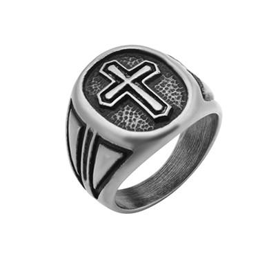 Passion Cross Weathered Stainless Steel Mens Cross Ring