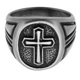 Passion Cross Weathered Stainless Steel Mens Cross Ring Front View