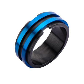 Metallic Blue and Black Steel AVALANCHE RING for Men