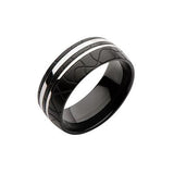 Dark Jigsaw Band Engraved Black Steel Modern Mens Ring