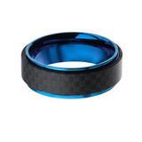 Blue Speed Carbon Fiber Blue IP Stainless Steel Mens Ring