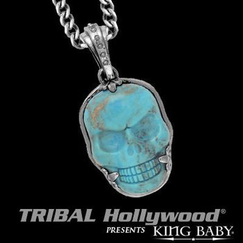 Turquoise Skull Necklace for Men in Silver