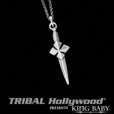 Micro Dagger Thin Width Mens Necklace in Silver