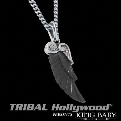 Necklace For Men Black Jet Wing In Silver By King Baby