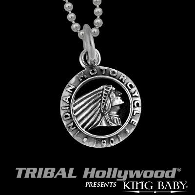 King Baby Indian Motorcycle Chief Medallion Silver Necklace