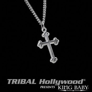 Extra Small Mens Necklace Traditional Cross in Silver