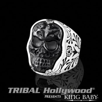 JET SKULL RING DAY OF THE DEAD Black and Silver King Baby Mens Ring | Tribal Hollywood