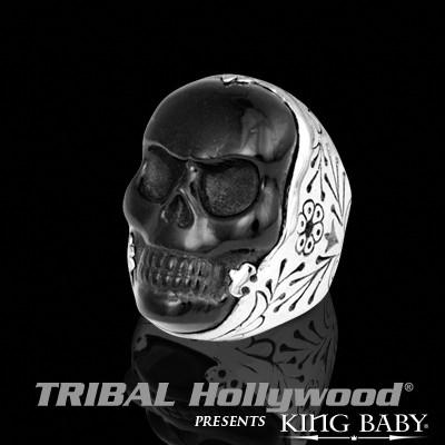 Mens Black and Silver Ring JET CLASSIC SKULL RING by King Baby | Tribal Hollywood