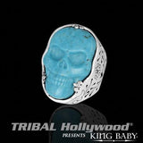 Turquoise Skull Sterling Silver Mens Ring by King Baby
