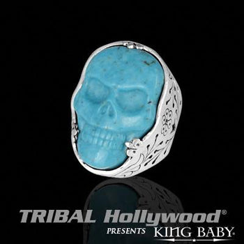 Turquoise Skull Sterling Silver Mens Ring by King Baby