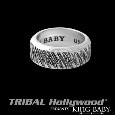 Slashed Band Textured Sterling Silver Mens Ring by King Baby