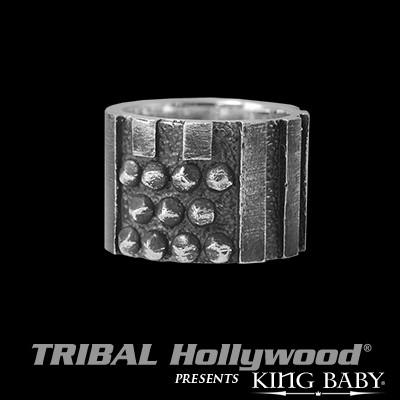 Riveted American Flag Oxidized Silver Mens Ring by King Baby