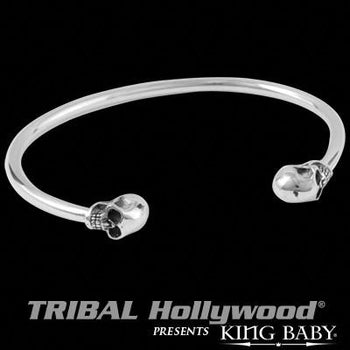 Skulls Cuff Bracelet for Men Classic Thin Width Silver