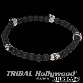 Beaded Skull Mens Bracelet Silver and Onyx By King Baby