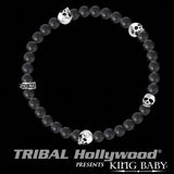 K40-5528-ONY Beaded Mens Bracelet SILVER SKULL ONYX by King Baby Studio | Tribal Hollywood Top View