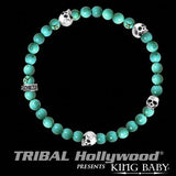 K40-5528-TUR Mens Bracelet SILVER SKULL TURQUOISE Beaded by King Baby Studio | Tribal Hollywood Top View